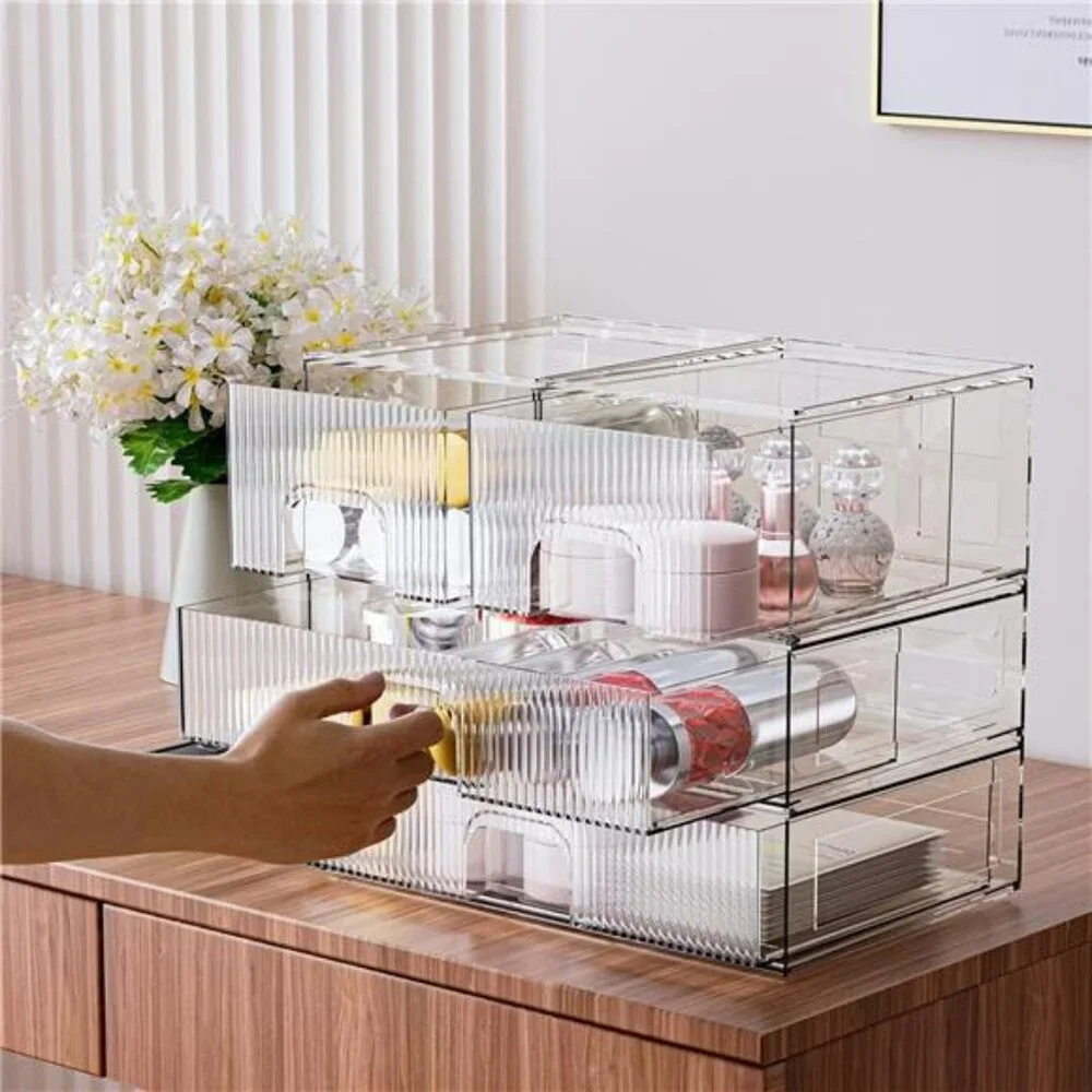 Acrylic Stackable Storage Drawers Clear Organizer for Makeup Bathroom Pantry